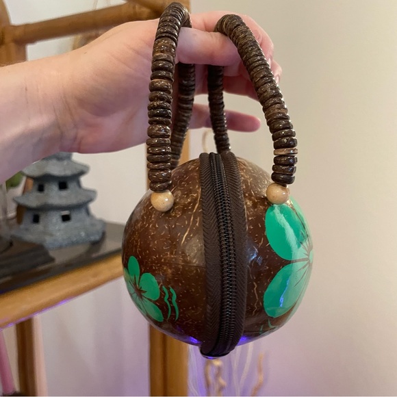 90s Hawaiian Coconut Purse Mini Handbag Clutch Puka Shell - Picture 8 of 9